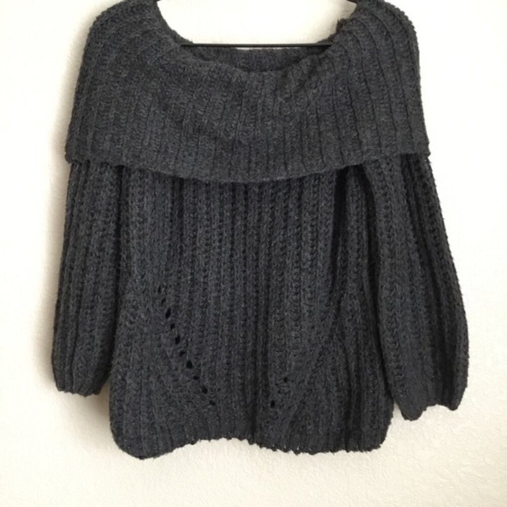 NWT Miracle Sweater Dark Grey Off the Shoulder S/M